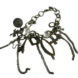 Vintage dangle charm bracelet Paris bow heart women’s jewelry metal chain